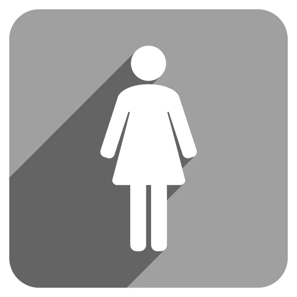 Mujer WC Flat Square Icono con sombra larga — Vector de stock