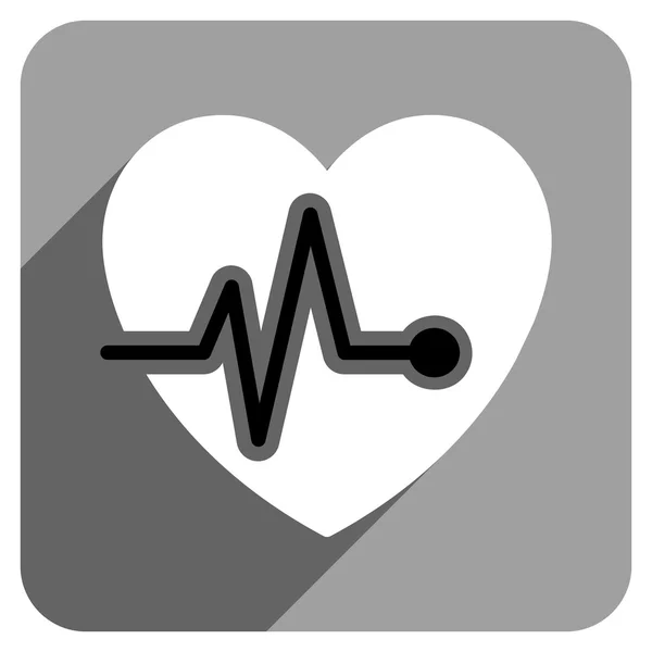 Pulso del corazón Icono cuadrado plano con sombra larga — Vector de stock