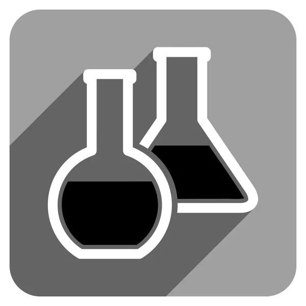 Ikona szklanych kolb Flat Square z długim cieniem — Wektor stockowy