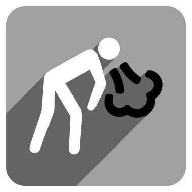 Kişi düz kare simgesini uzun gölge ile kusma