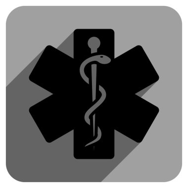 Life Star Flat Square Icon with Long Shadow