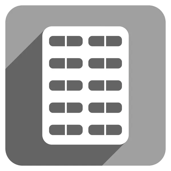 Pill Blister Flat Square Icon with Long Shadow — 图库矢量图片