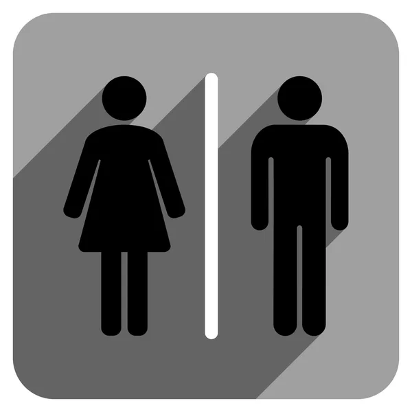 Uzun gölge ile tuvalet insanlar düz kare simgesi — Stok Vektör