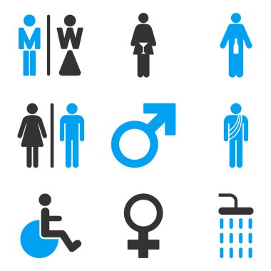 WC cinsiyet kişi glif simge seti düz