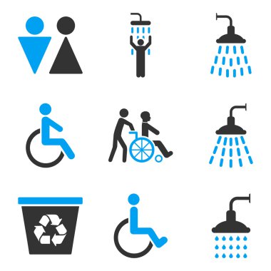 Tuvalet ve duş düz glif Icon Set