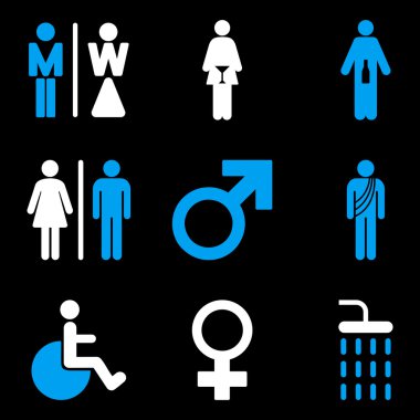 Wc Gender Persons Düz Vektör Simge Seti