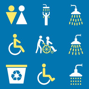 Tuvalet ve Duş Düz Vektör Simge Seti