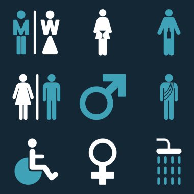 Wc Gender Persons Düz Vektör Simge Seti