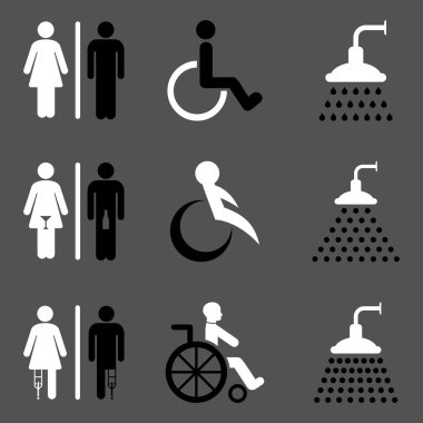 Tuvalet ve duş düz glif Icon Set