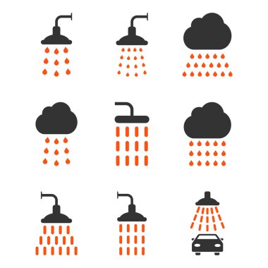 Duş düz glif Icon Set