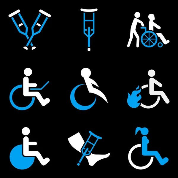 Personen met een handicap vlakke Glyph Icon Set — Stockfoto