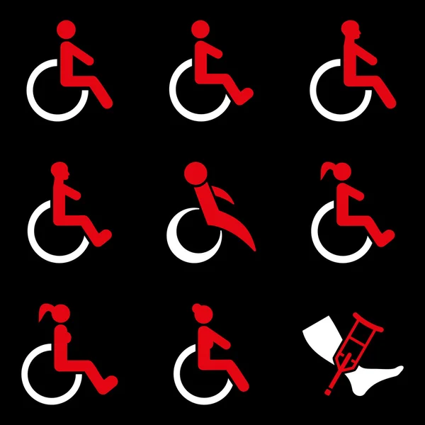 Personen met een handicap vlakke Glyph Icon Set — Stockfoto