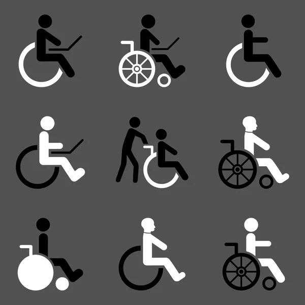 Personen met een handicap vlakke Glyph Icon Set — Stockfoto