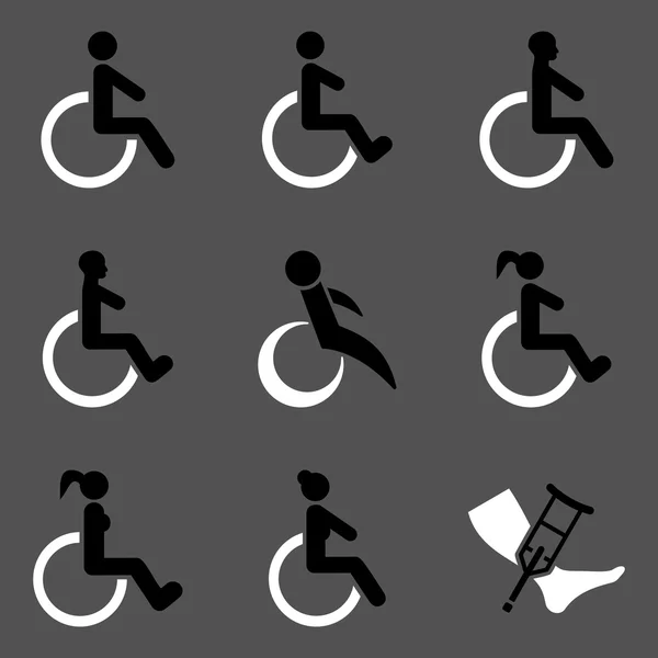 Personen met een handicap vlakke Glyph Icon Set — Stockfoto