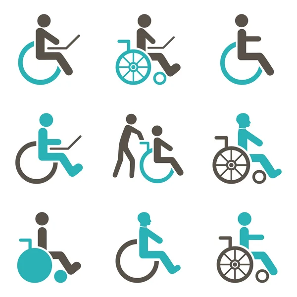 Personen met een handicap vlakke Glyph Icon Set — Stockfoto