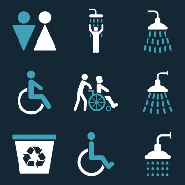 Tuvalet ve Duş Düz Vektör Simge Seti