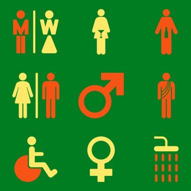 Wc Gender Persons Düz Vektör Simge Seti