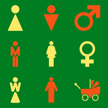 Wc Cinsiyet Sembolleri Düz Vektör Simge Seti