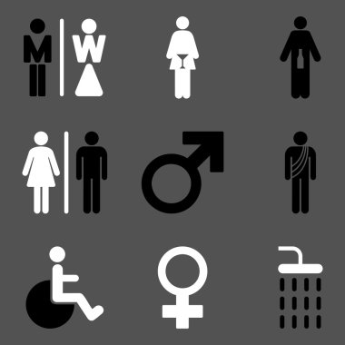 Wc Gender Persons Düz Vektör Simge Seti