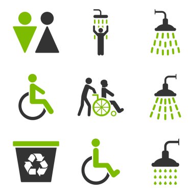 Tuvalet ve Duş Düz Vektör Simge Seti