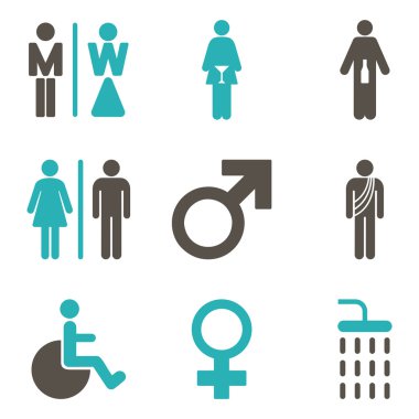 Wc Gender Persons Düz Vektör Simge Seti