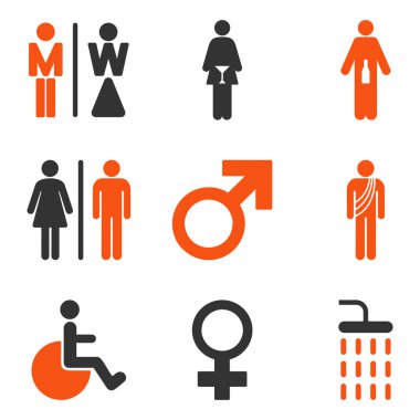 Wc Gender Persons Düz Vektör Simge Seti