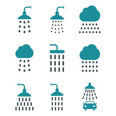Duş Düz Vektör Simge Seti