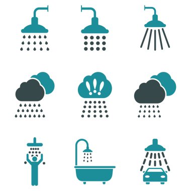 Duş Düz Vektör Simge Seti