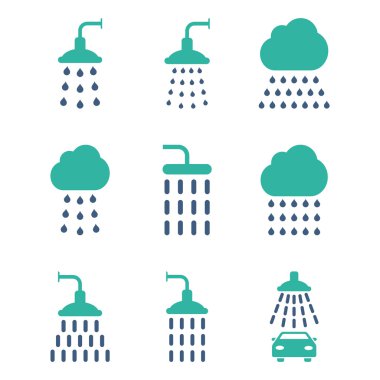 Duş Düz Vektör Simge Seti