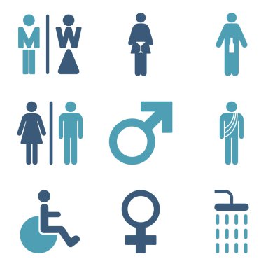 Wc Gender Persons Düz Vektör Simge Seti