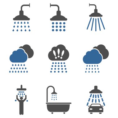 Duş Düz Vektör Simge Seti