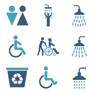 Tuvalet ve Duş Düz Vektör Simge Seti
