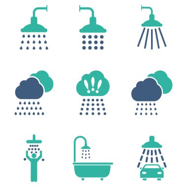 Duş Düz Vektör Simge Seti