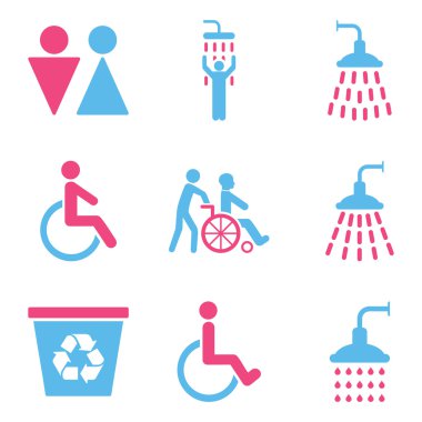 Tuvalet ve Duş Düz Vektör Simge Seti