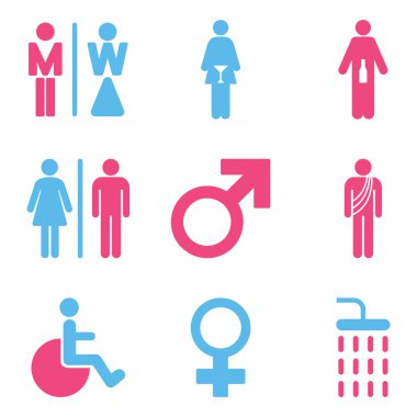 Wc Gender Persons Düz Vektör Simge Seti
