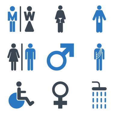 Wc Gender Persons Düz Vektör Simge Seti