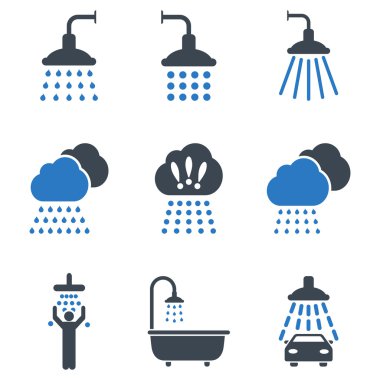 Duş Düz Vektör Simge Seti