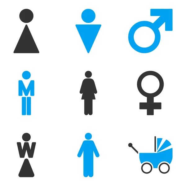 Wc Gender-Symbole flache Vektorsymbole gesetzt — Stockvektor