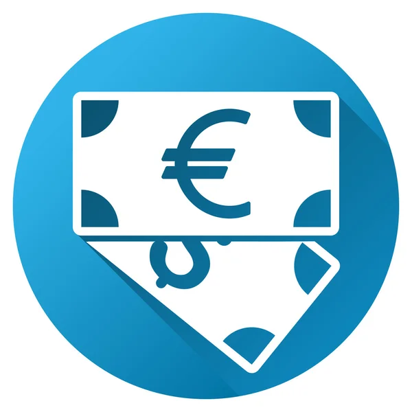 Euro- und Dollar-Banknoten mit rundem Glyphen-Symbol — Stockfoto