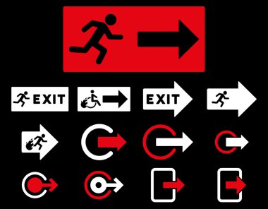 Yangın çıkış düz Raster Icon Set