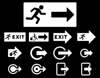 Yangın çıkış düz Raster Icon Set