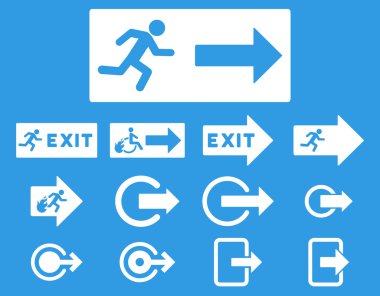 Yangın çıkış düz Raster Icon Set