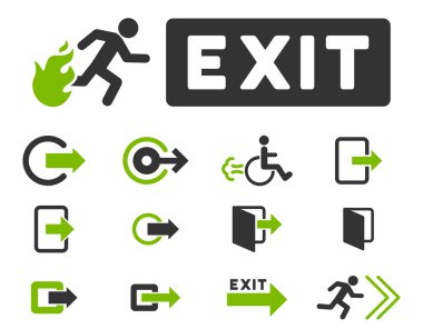 Yangın çıkış düz Raster Icon Set