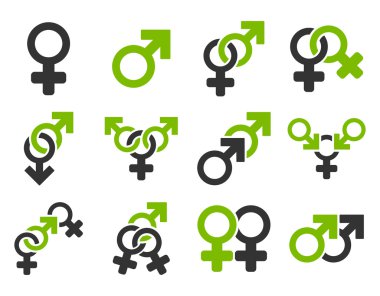 Cinsel ilişki sembolleri düz Raster Icon Set