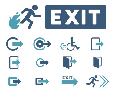 Yangın çıkış düz Raster Icon Set
