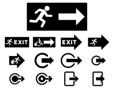 Yangın çıkış düz Raster Icon Set