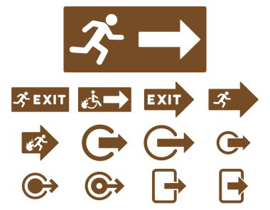 Yangın çıkış düz Raster Icon Set