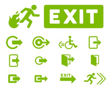 Yangın çıkış düz Raster Icon Set