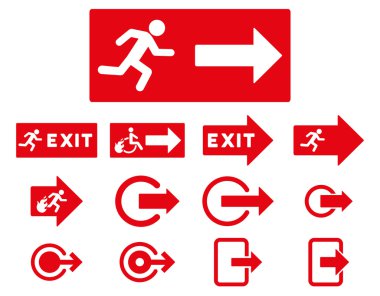 Yangın çıkış düz Raster Icon Set