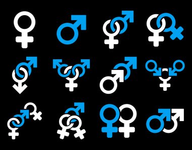 Cinsel ilişki sembolleri düz vektör Icon Set